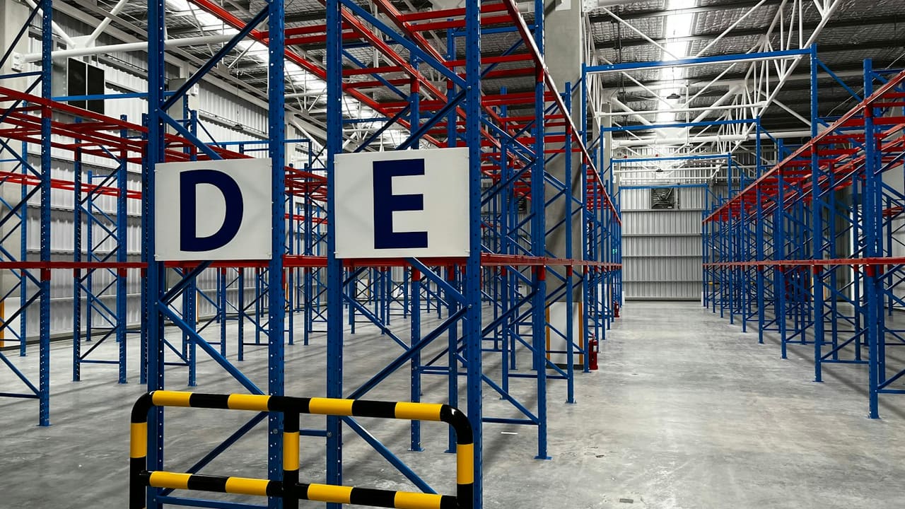Industrial warehouse with installed pallet racking in Ajax, Ontario