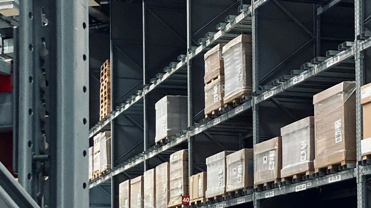 Pallet racking inside a Burlington, Ontario distribution warehouse along the Hwy 403 industrial corridor
