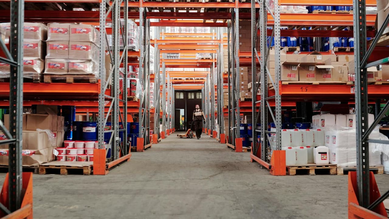 Pallet racking inside an Etobicoke warehouse facility