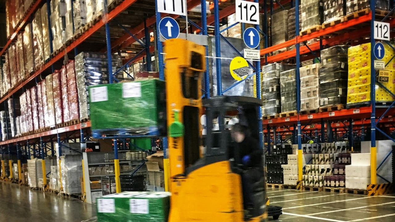 Pallet racking inside a Markham, Ontario tech-industrial warehouse