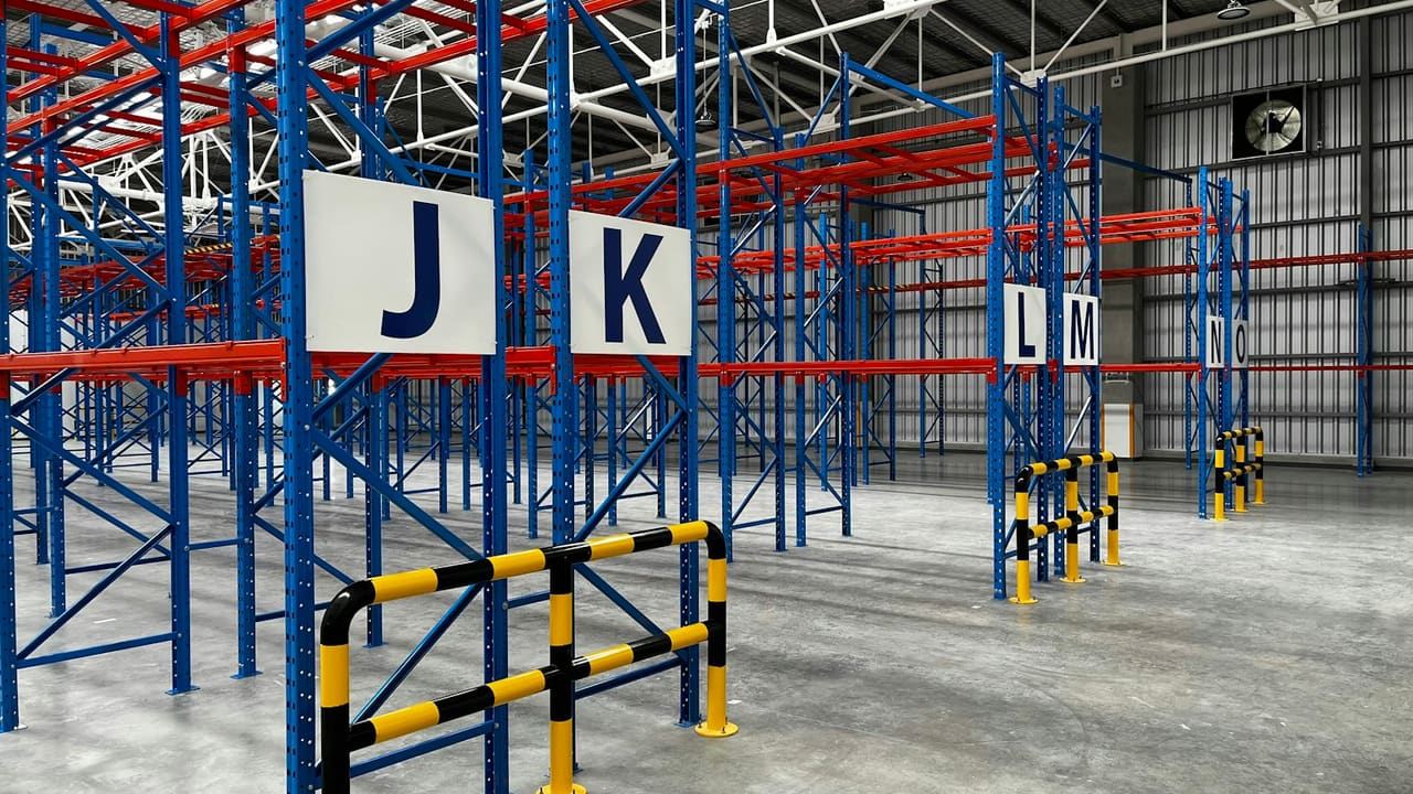 Pallet racking inside a Pickering, Ontario warehouse in the Brock Road industrial area