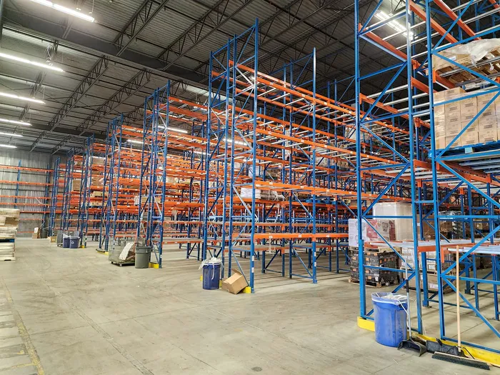 Long rows of blue frames and orange beams after the beam changes