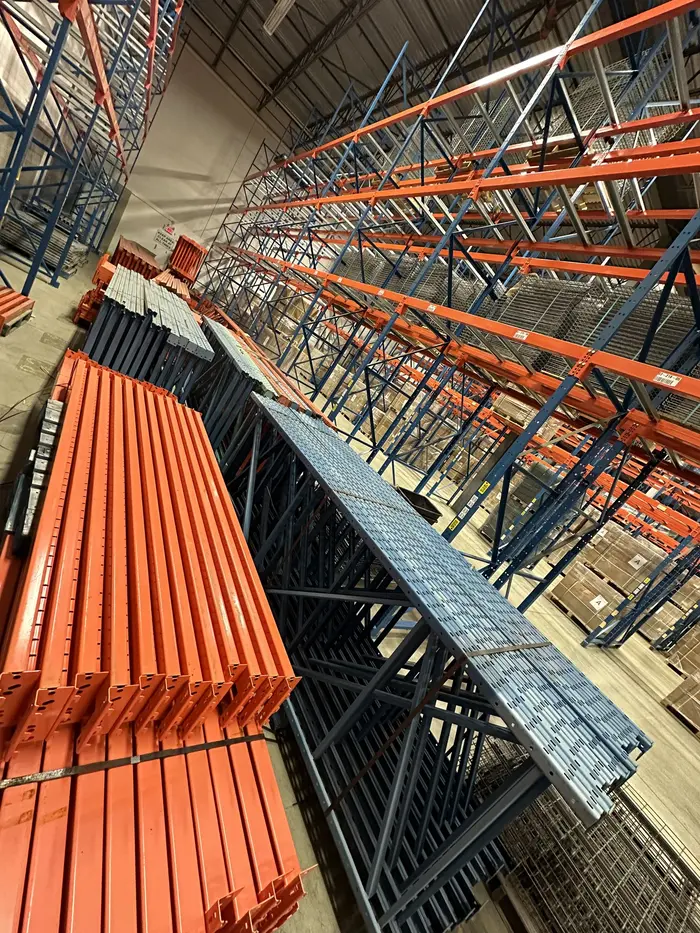 Beams and frames stacked in a seller's warehouse