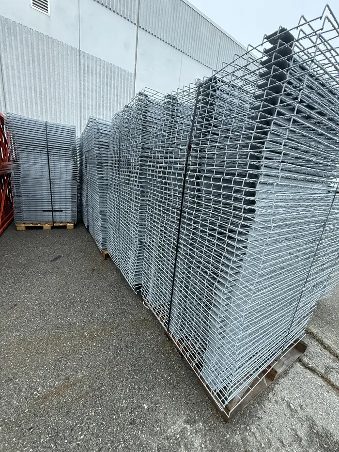 Stacks of wire decks in our yard