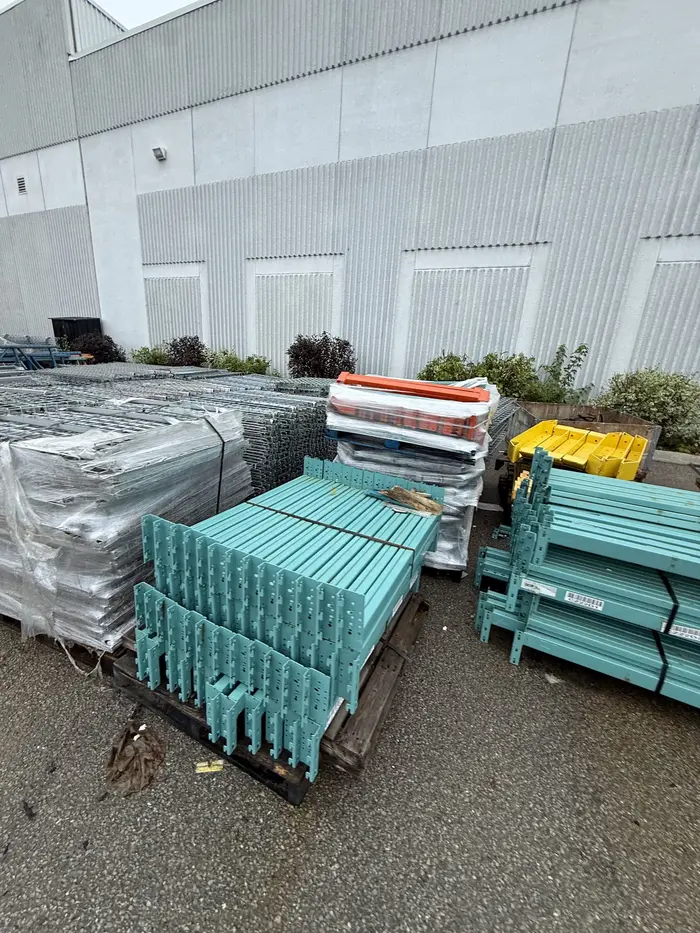 Teal beams and wire decks in our yard