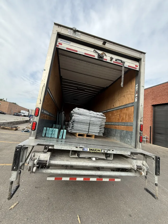Wire decks loaded in a box truck