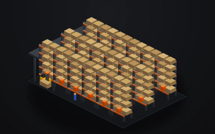 Interactive isometric warehouse racking builder preview