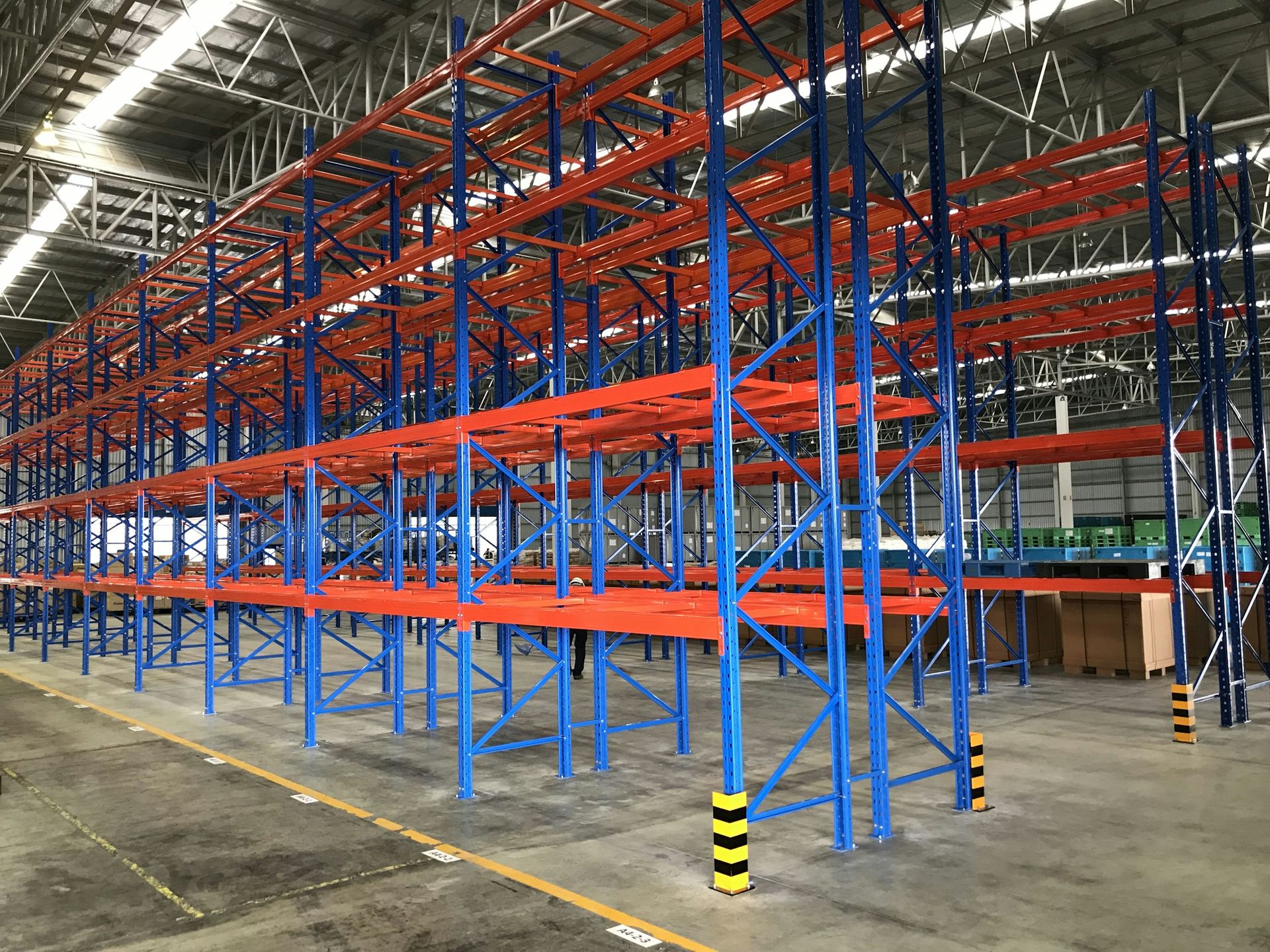 Newly installed pallet racking in a clean warehouse
