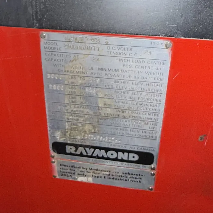 Example: the data plate on a Raymond reach truck